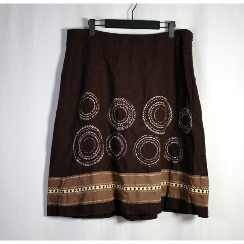 Talbots Boho Western Embroidered Linen Skirt Size 16 Rodeo Cowgirl Equestrian - Picture 2 of 9